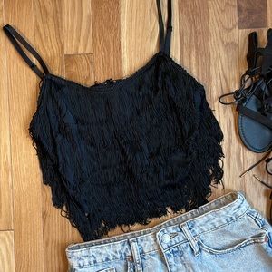 Flapper style vintage fringe crop top